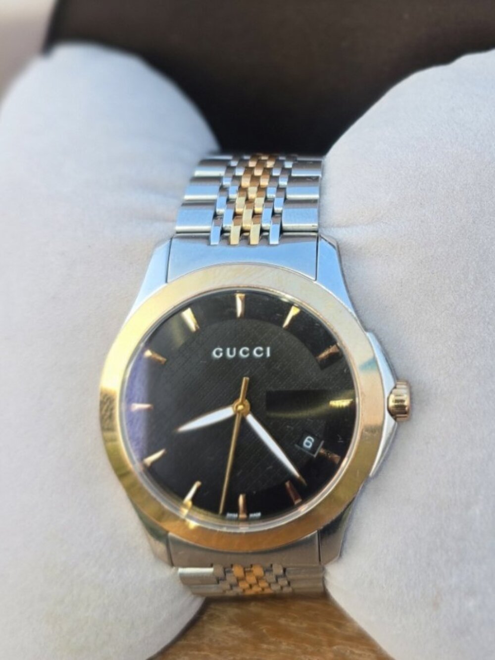 Gucci Black Two Tone Stainless Steel G-Timeless YA126410 Men's